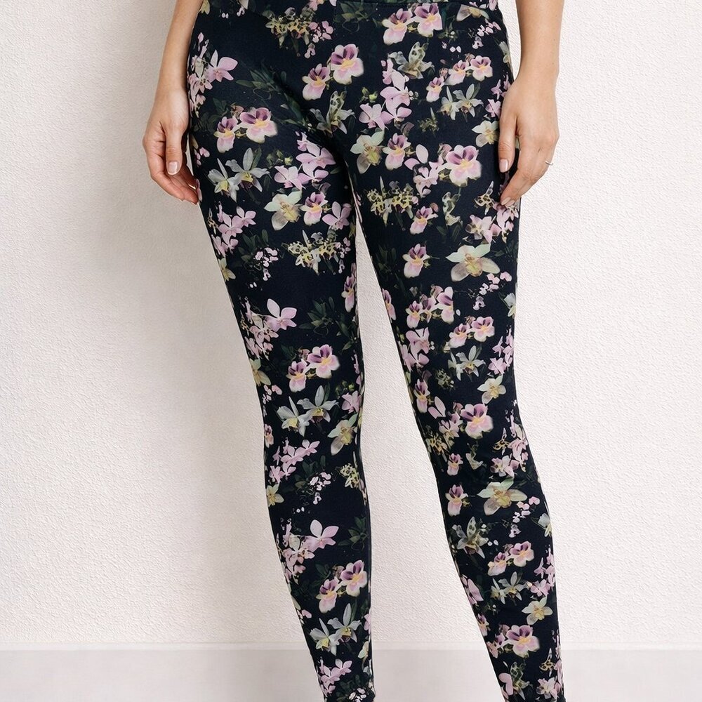 Adidas Floral Leggings Size S | Black Pink Print Athletic Activewear Pants